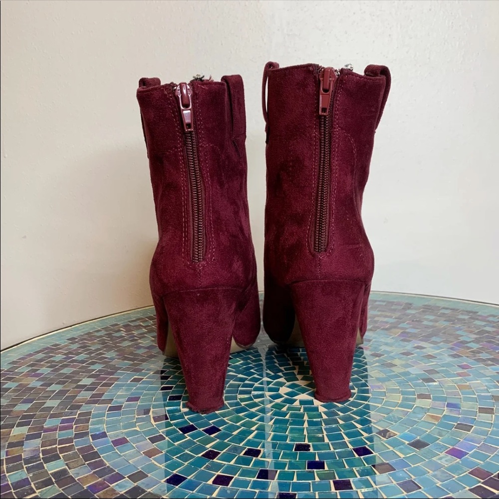 Burgundy Suede Ankle Boots - Picture 3 of 9